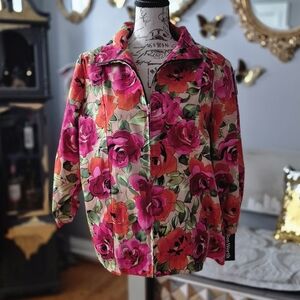 NWT Bon Worth Pink and Red Floral Lightweight Zip-Up Jacket Small